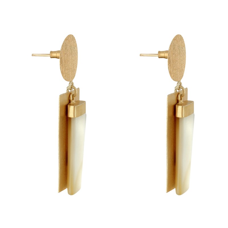 Boucles d'Oreilles Laiton Doré Disque et Rectangle Coloré