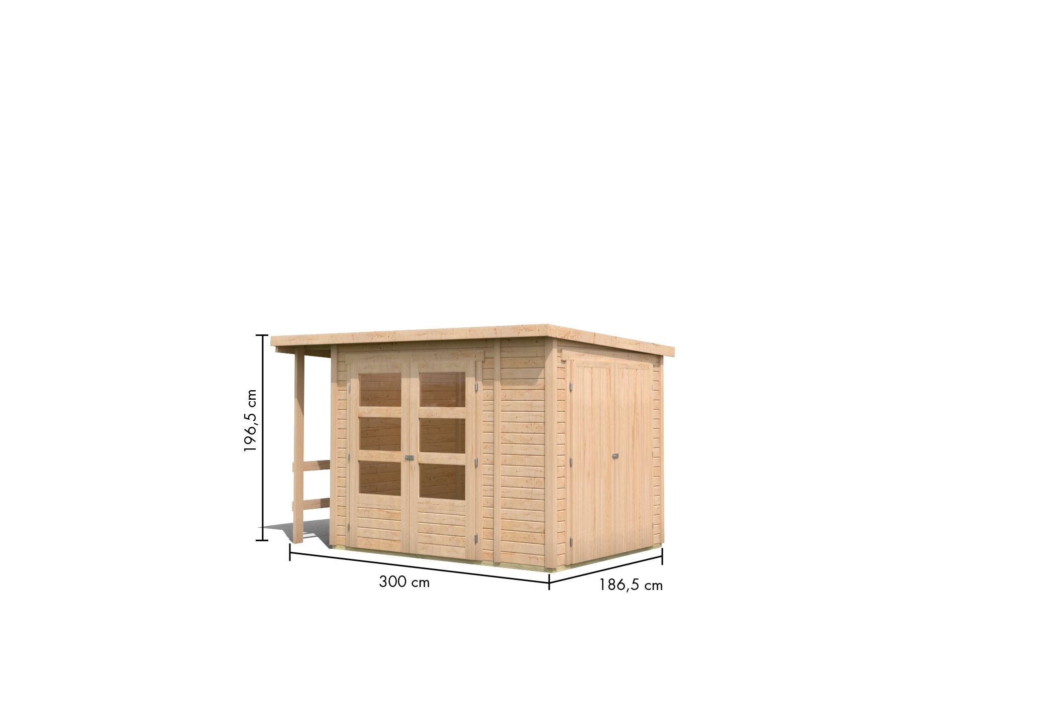 Karibu Gartenhaus 19 mm Multi Pultdach mit Schrank und Anbaudach naturbelassen inkl. Fußboden & Dacheindeckung