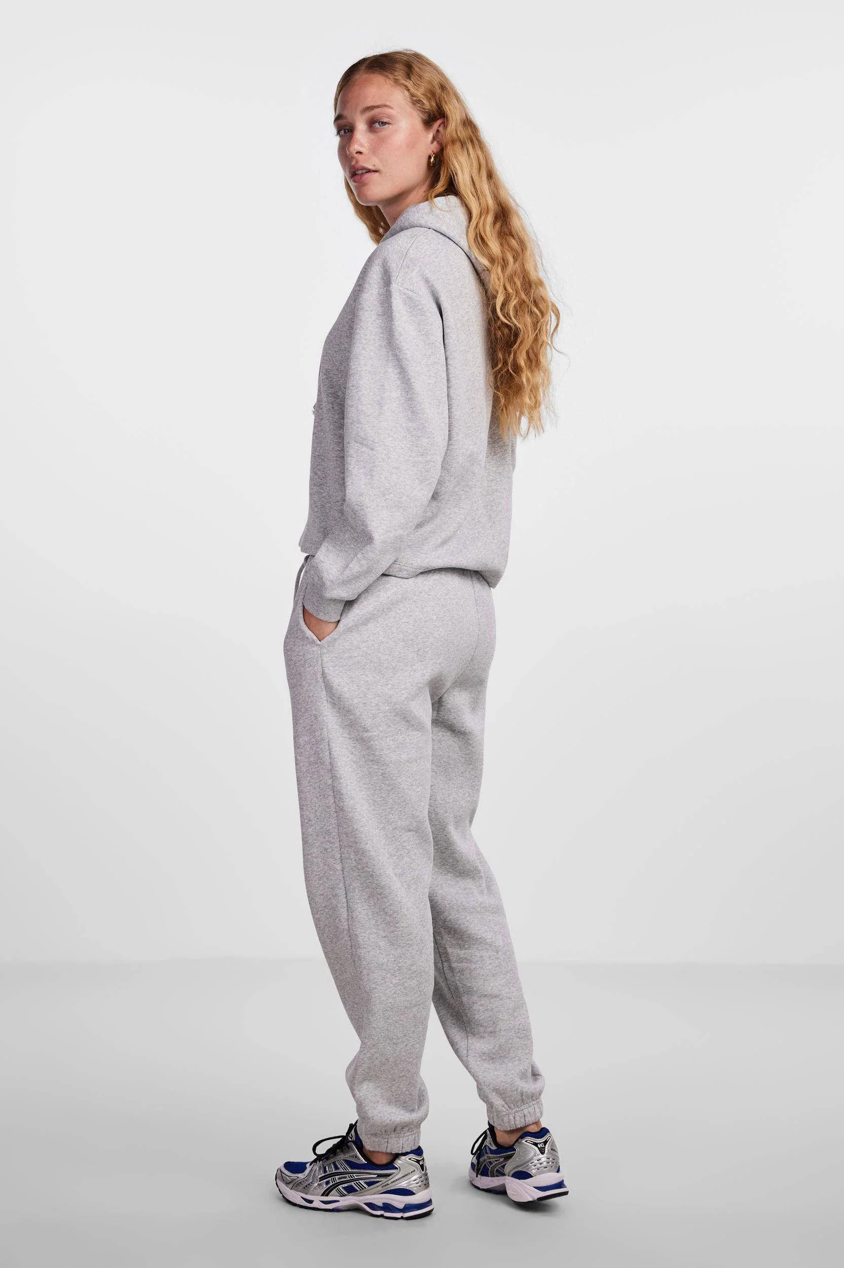 PIECES high waist regular fit sweatpants Chilli grijs melange