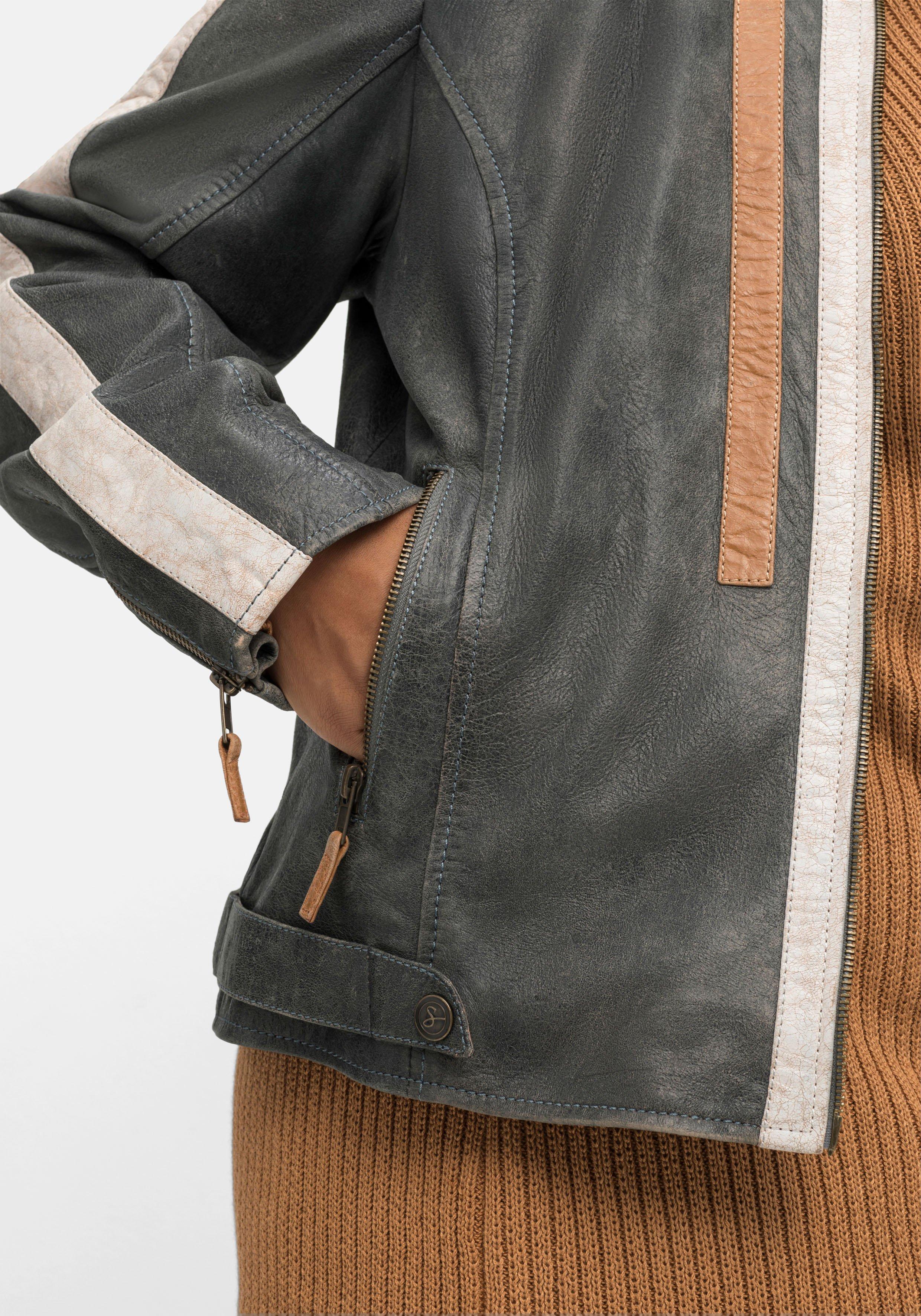 Lederjacke im Biker-Stil, mit Kontraststreifen