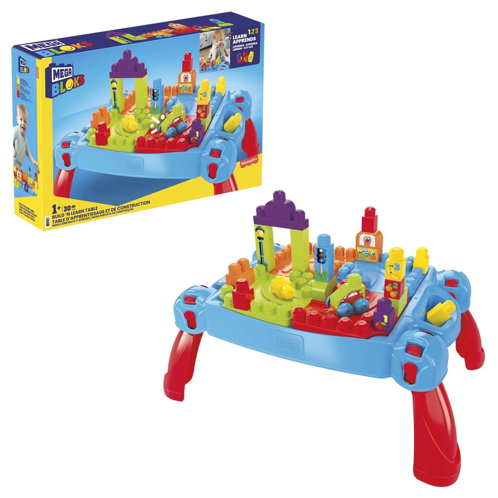 Mega Bloks Bau- und Lerntisch, blau & rot, Bauspielzeug