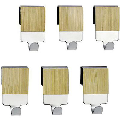 Lot de 6 crochets muraux pour crédence de cuisine en acier et bambou
