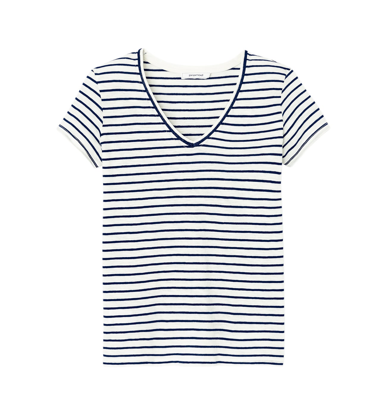 T-shirt col V Femme - Rayé marine