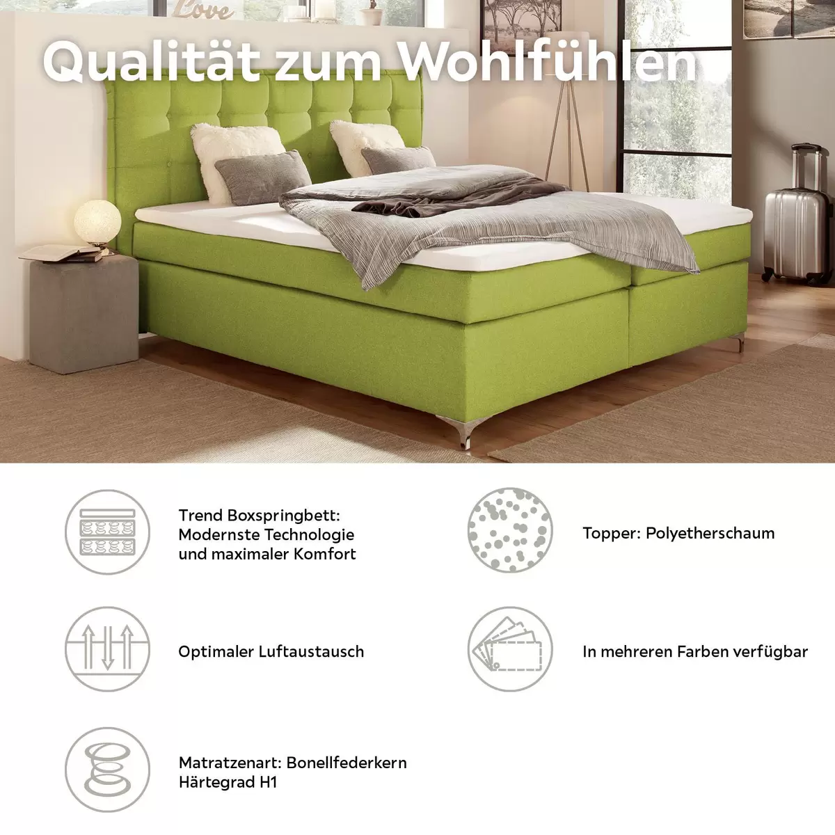 Boxspringbett Fabio 180 x 200 grün
