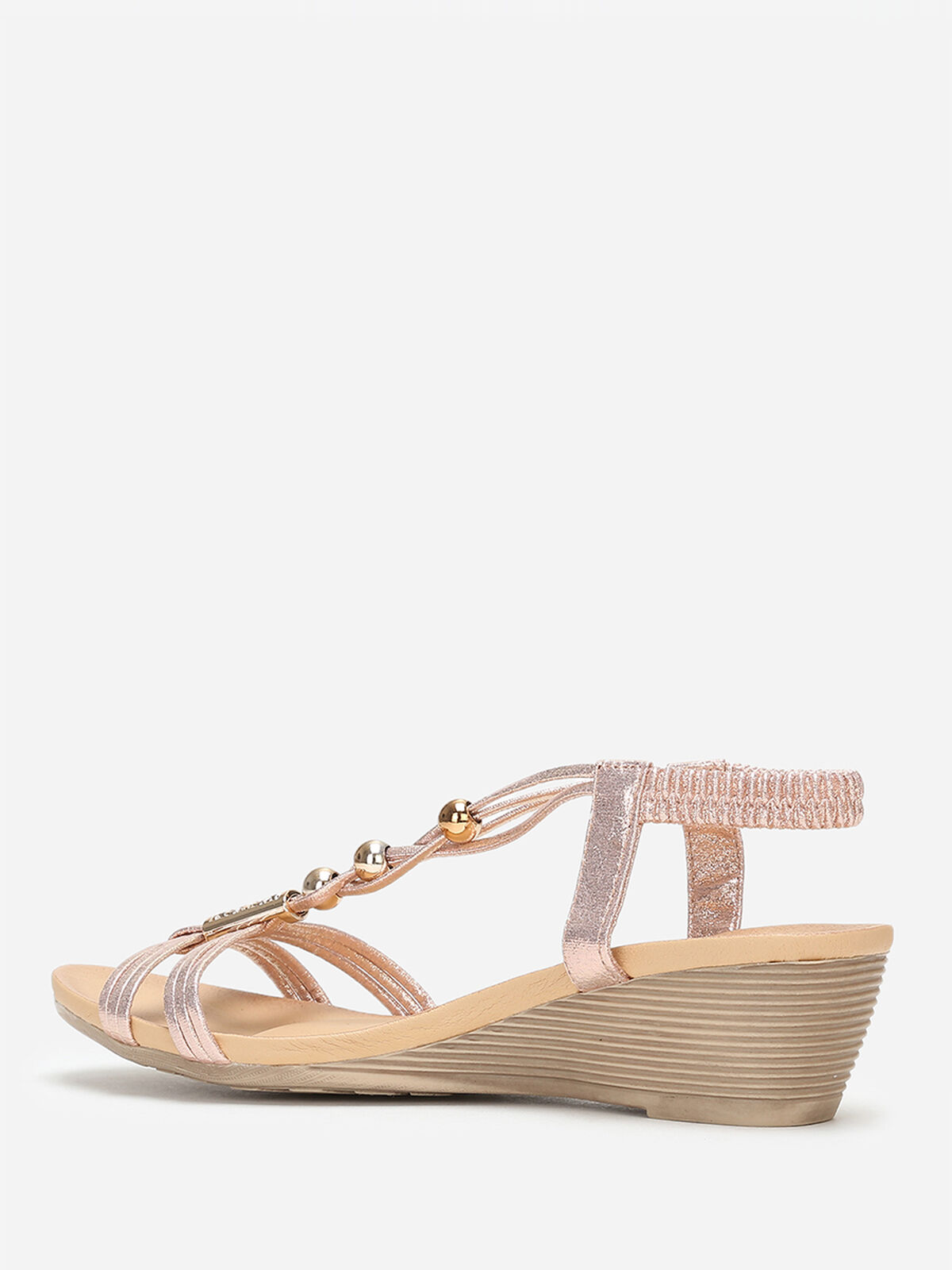 Sandales compensées rose doré à détails dorés Doré rose- Doré rose