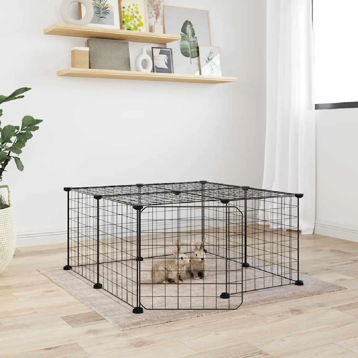 vidaXL Cage pour animaux - 12 panneaux - Acier - Noir