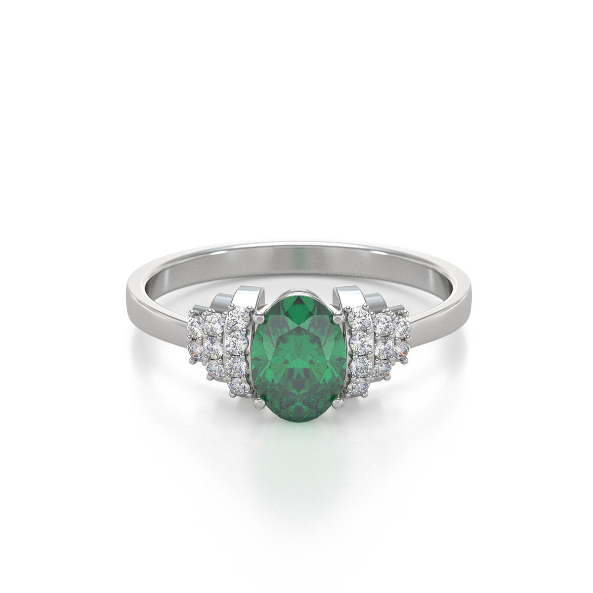 Bague ADEN Or 585 Blanc Emeraude et diamants 2.24grs