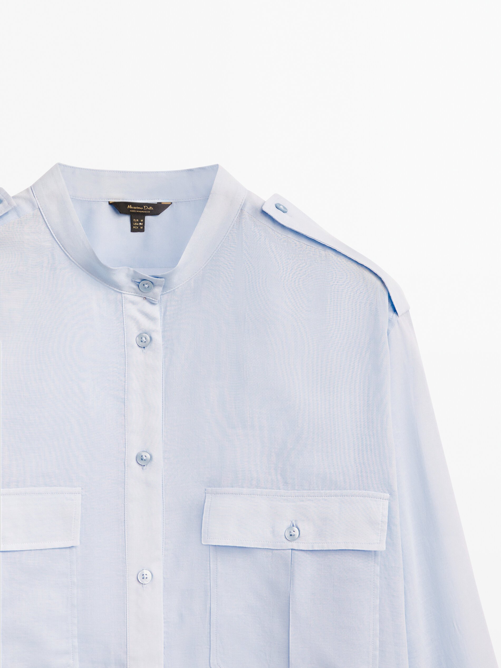 Camisa de voile de algodão com bolsos - AZUL