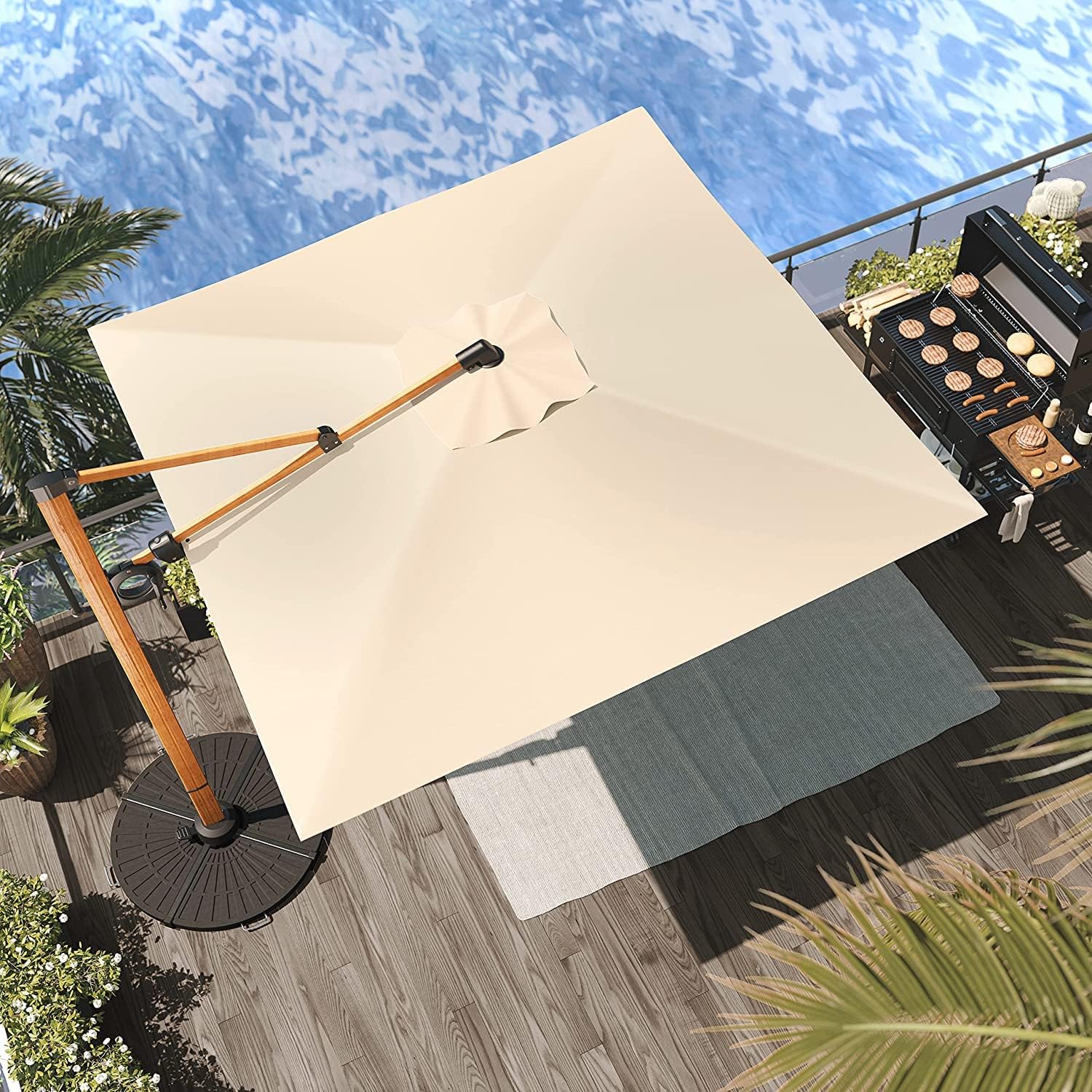 Grand patio Sonnenschirm Sonnenschutz Balkon, Ampelschirm 300 cm mit Kurbel, Windbeständig Sonnenschirme für Terrasse, Garten, Strand, UV-Schutz 50+ (Champagne, Rechteckig)