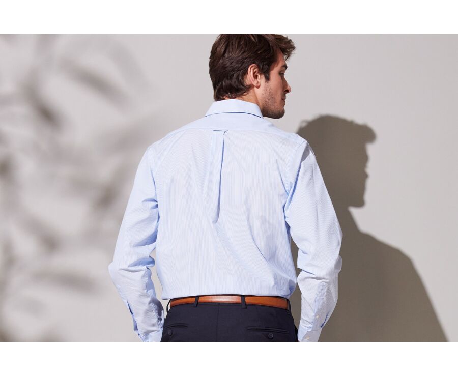 Chemise à fines rayures bleues poche poitrine - AUGUSTIN