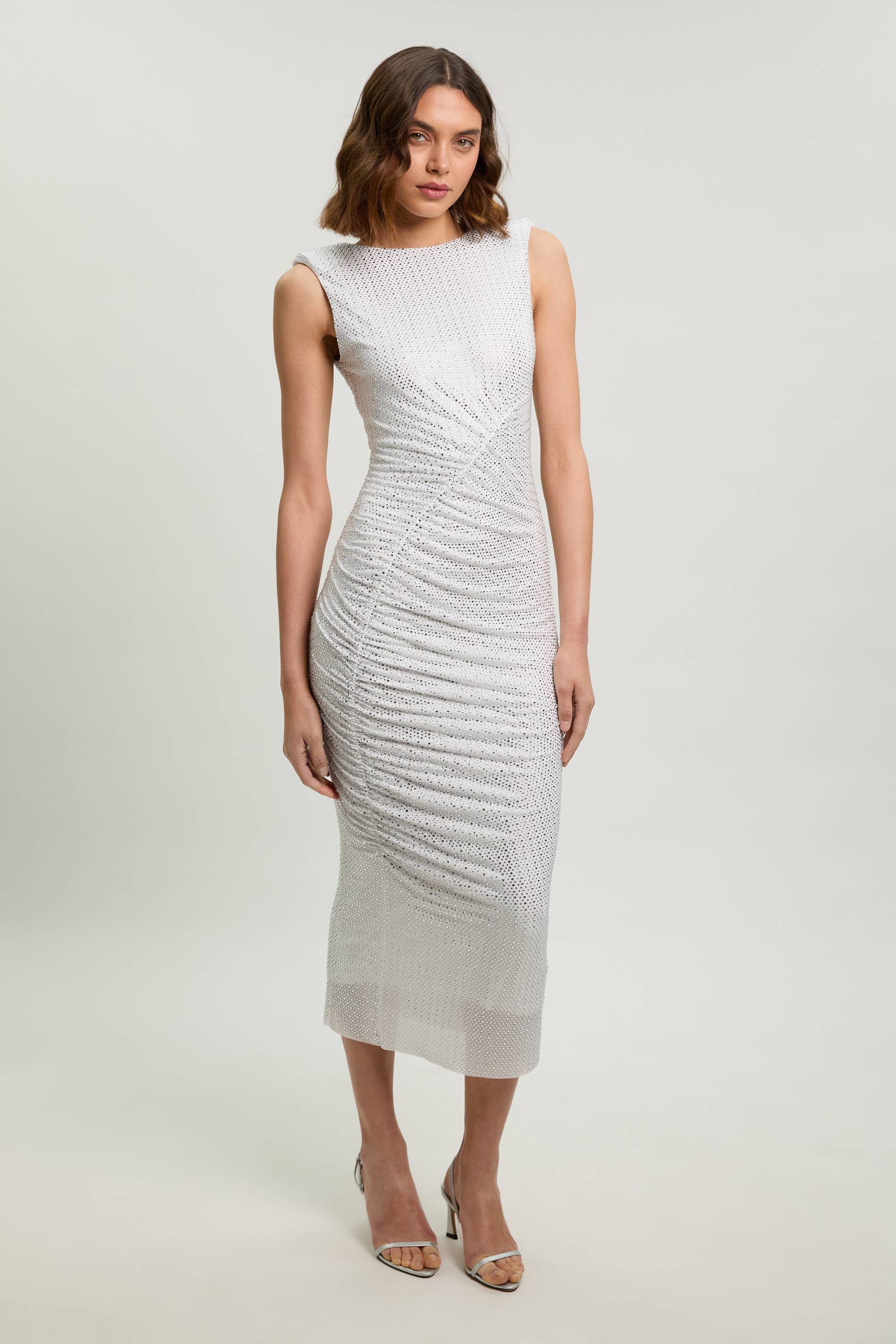 KarenMillen Robe Midi Sans Manches Avec Détails Froncés Et Ornements De Cristaux