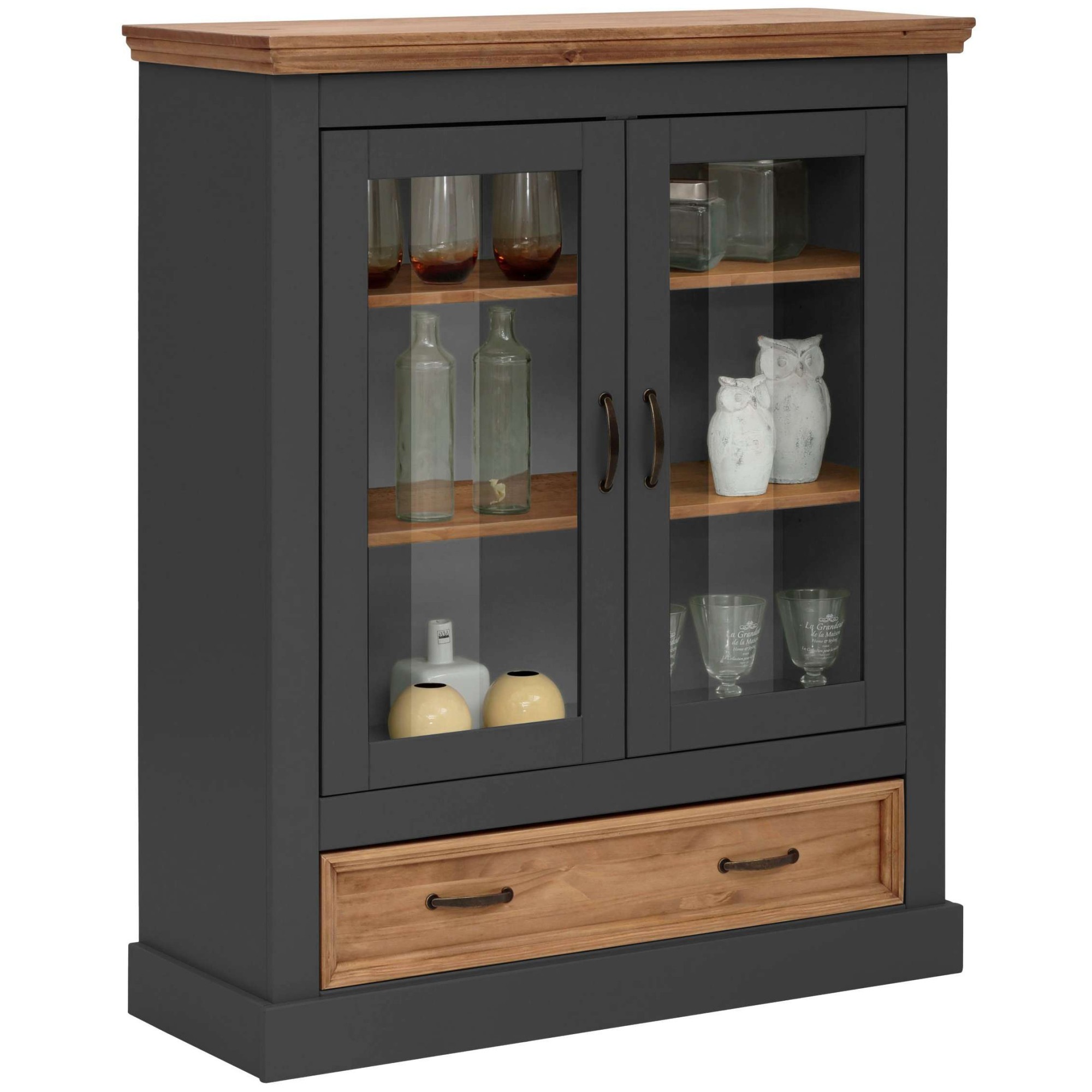 Home affaire Vitrine »Selma Highboard« aus massivem Kiefernholz, mit Griffen aus antikisiertem Metall