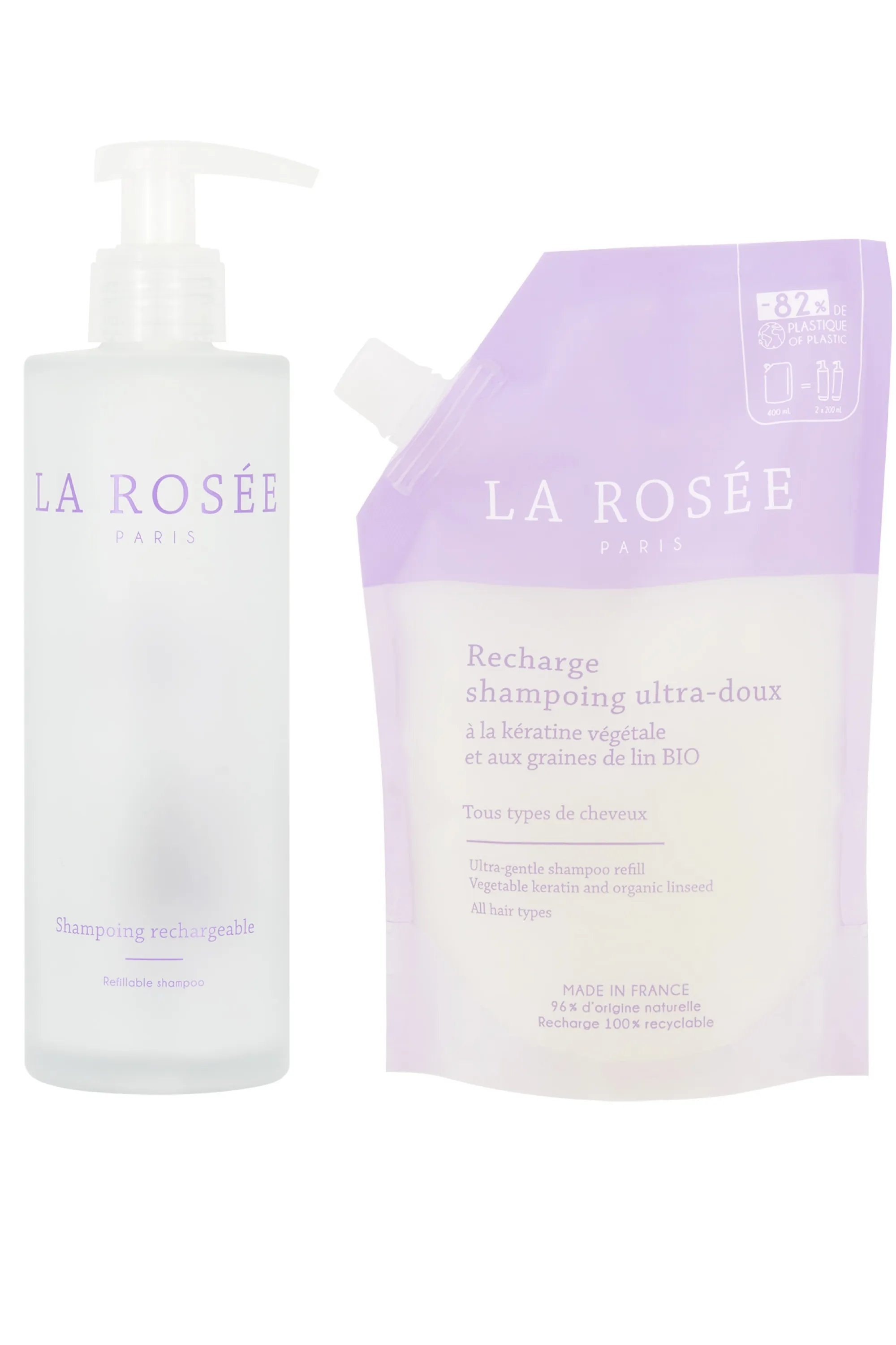 La Rosée Shampoing ultra doux et son flacon rechargeable-400 ml