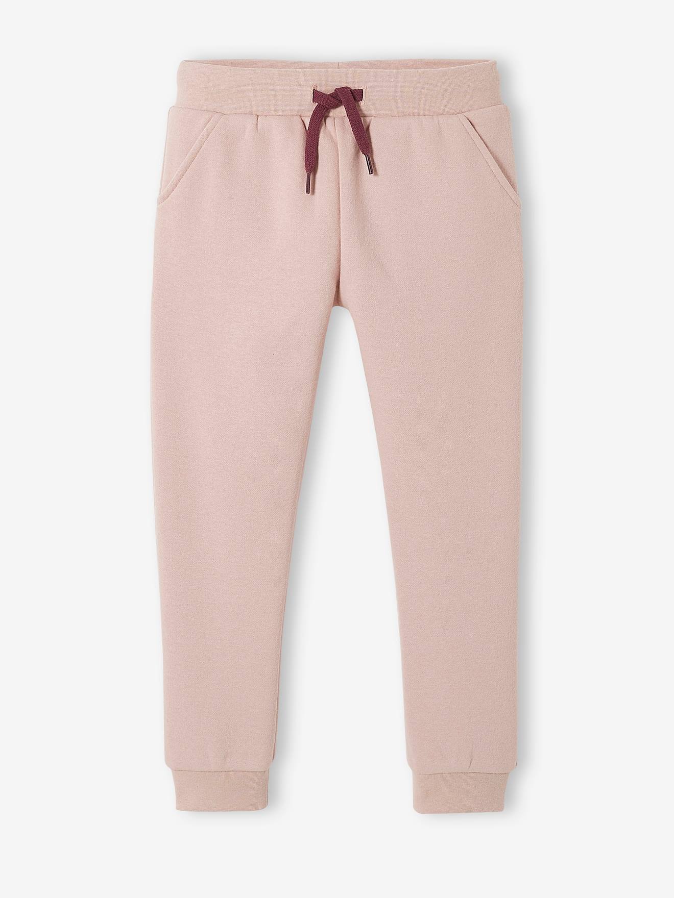 Conjunto de moletom com capuz e calça de moletom rosa claro liso para meninas