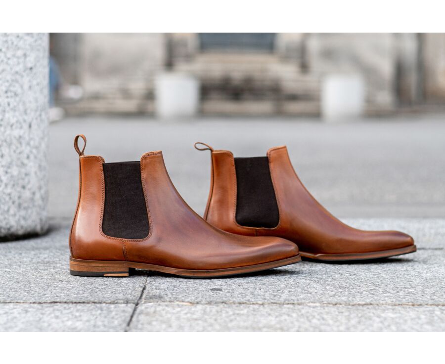 Chelsea boots cuir homme Cognac patiné - BERGAME PATIN