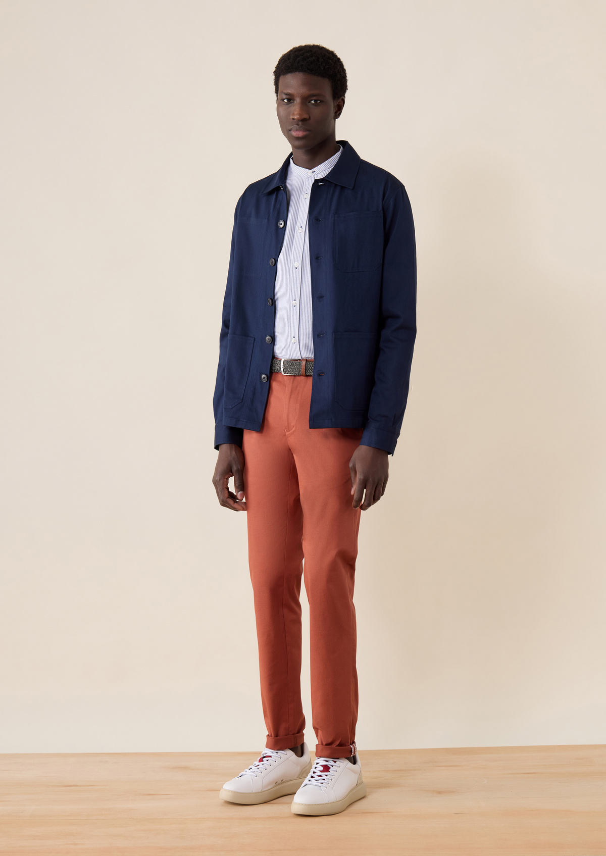 Chino slack skinny en coton mélangé stretch uni terracotta
