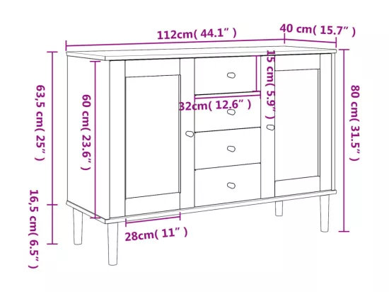 Buffet SENJA aspect rotin marron 112x40x80cm bois massif de pin
