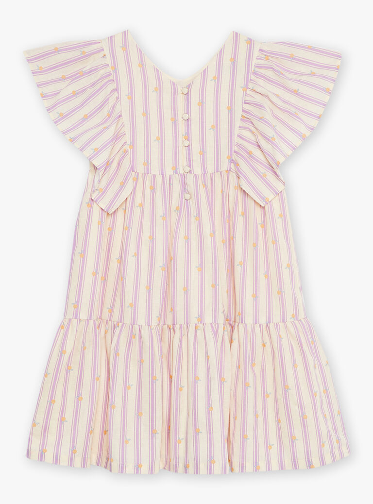 Robe vanille en lin à rayures mauve