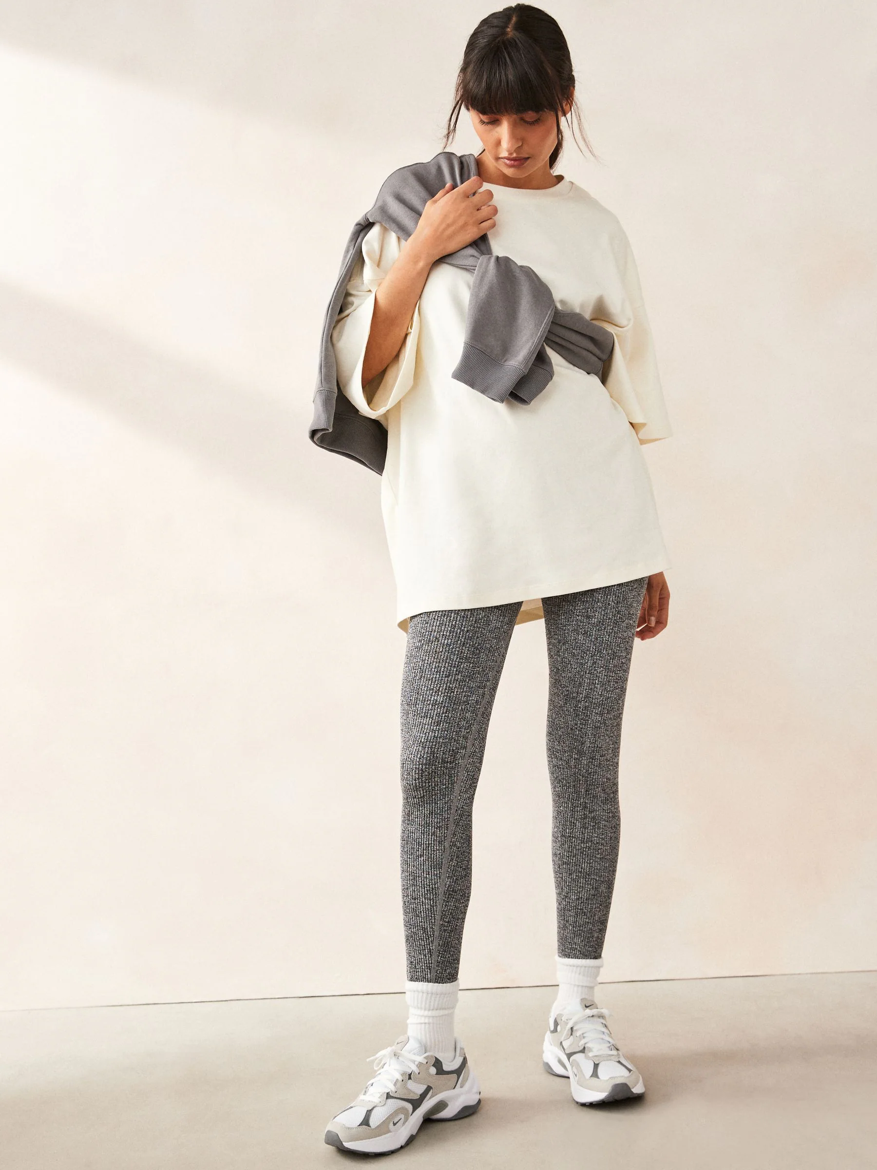 Grijs gemêleerd - Geribbelde naadloze legging met hoge taille