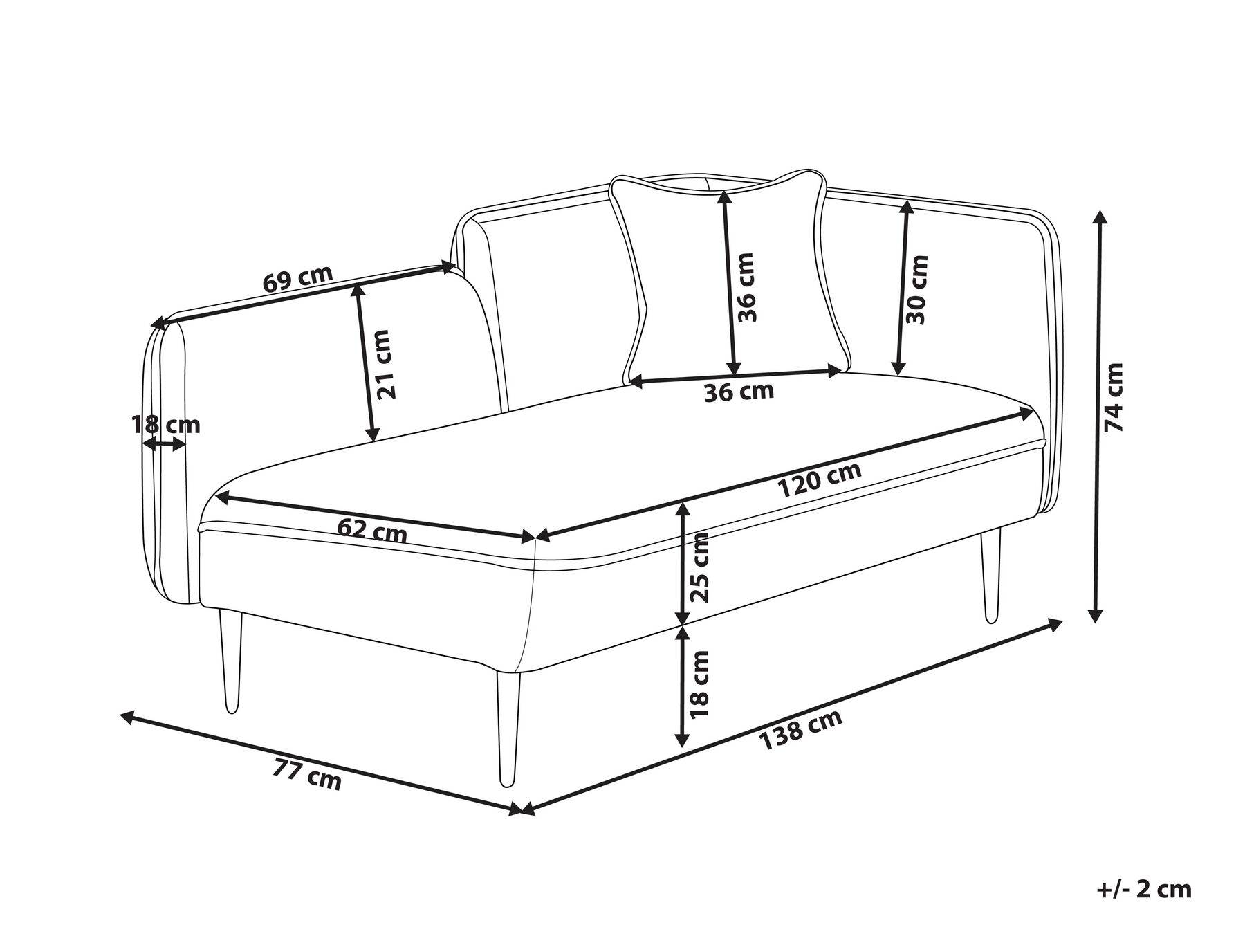 Rechtszijdige chaise longue CHEVANNES Stof Lichtbruin