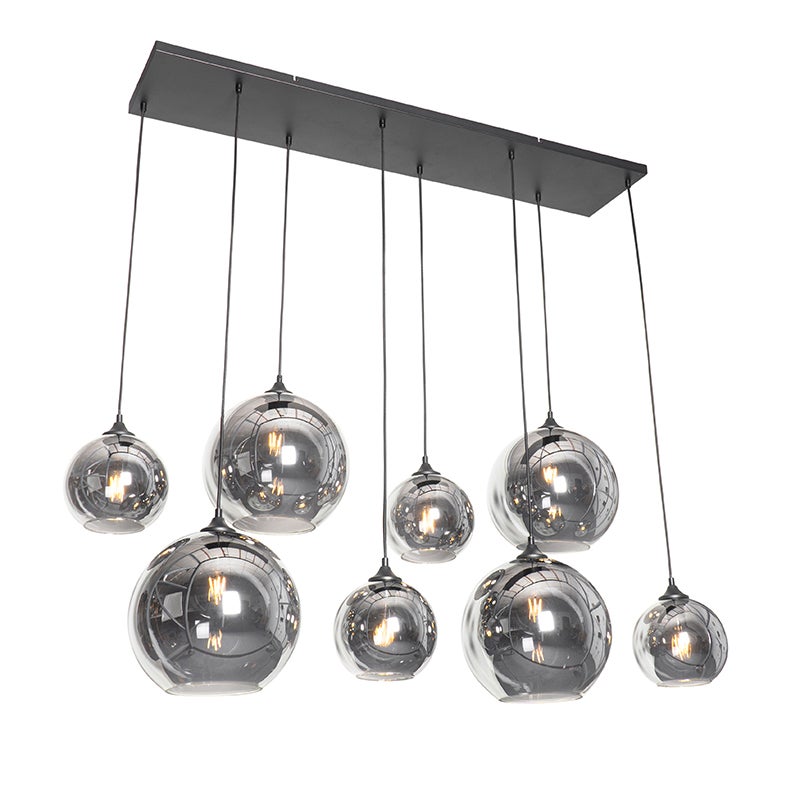 Art Deco hanglamp, zwart met gerookt glas, 8-lichts – Sandra