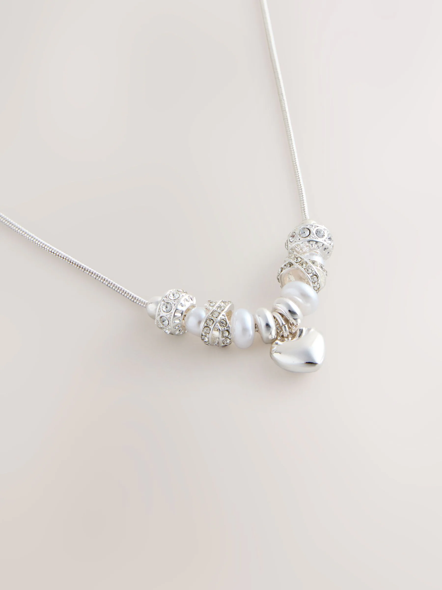 Zilverkleurig - Heart Drop Popcorn Necklace