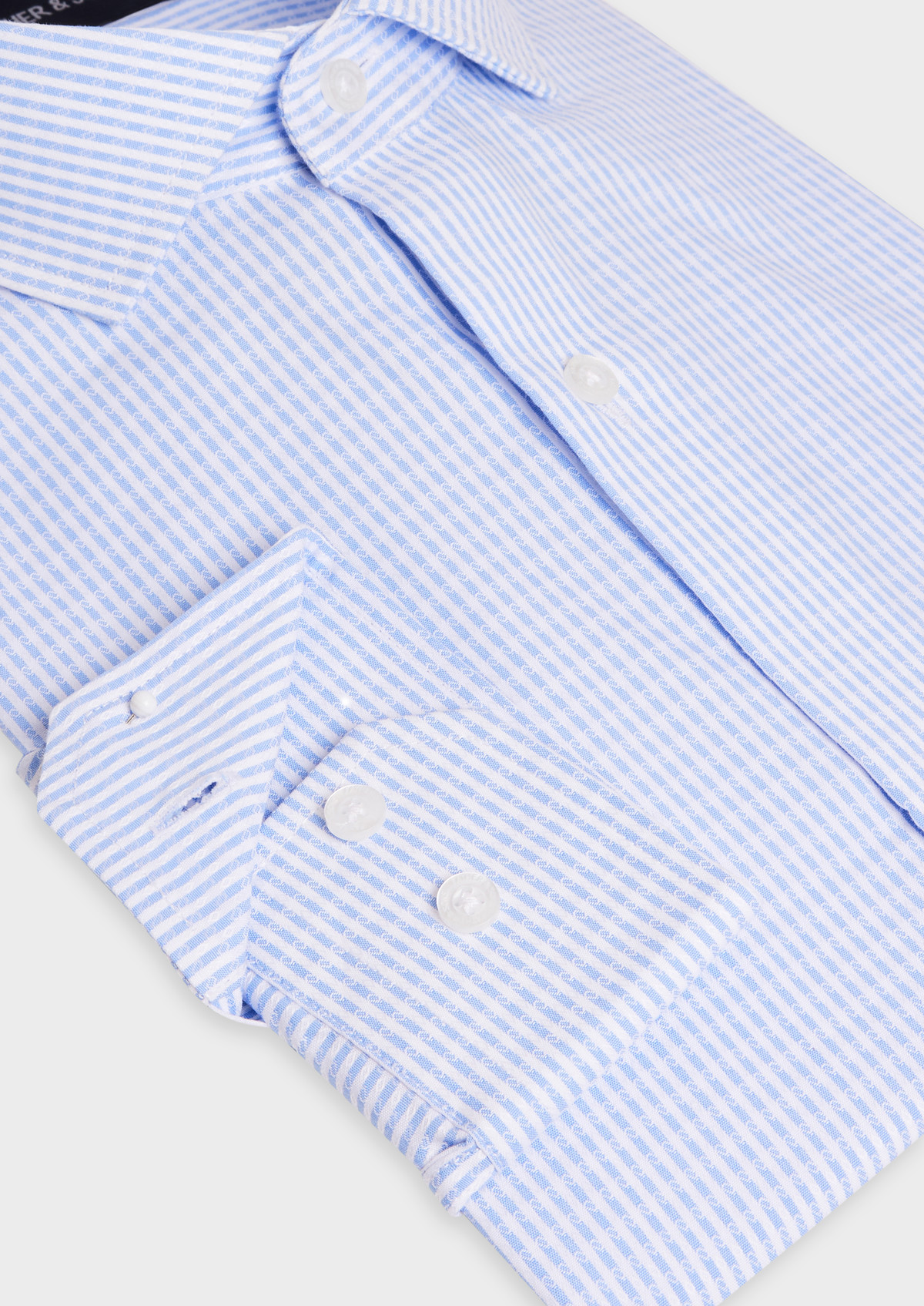 Chemise habillée Slim en coton façonné bleu azur à rayures blanches