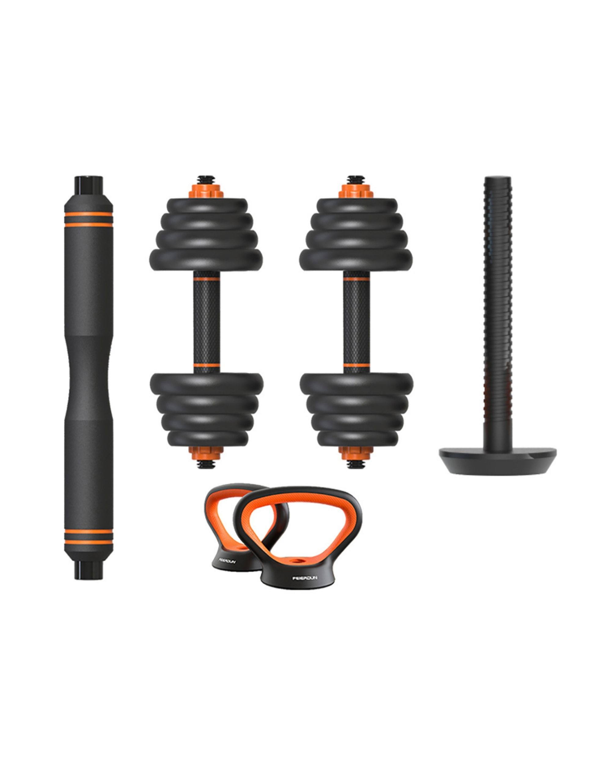 Kit Xiaomi de 30kg com halteres, barra e kettlebell