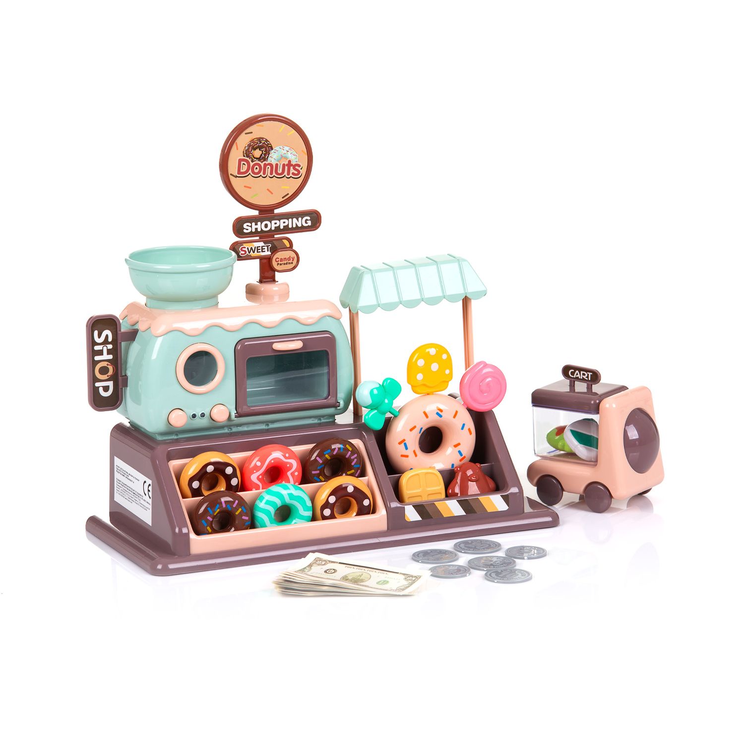 Chipolino Spielzeug Donut Shop 34-teilig Spielgeld Licht Kekse Donuts Lutscher braun