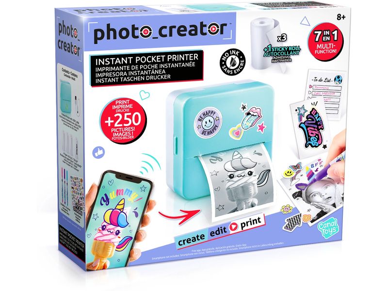 Canal Toys Starter-Set Instant Pocket Printer Blau Taschen-Drucker Set für Smartphone mit Markern, Stickern und Thermopapier-Rollen für Instant-Druck