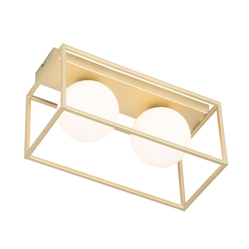 Design plafondlamp goud met wit glas 2-lichts - Aniek