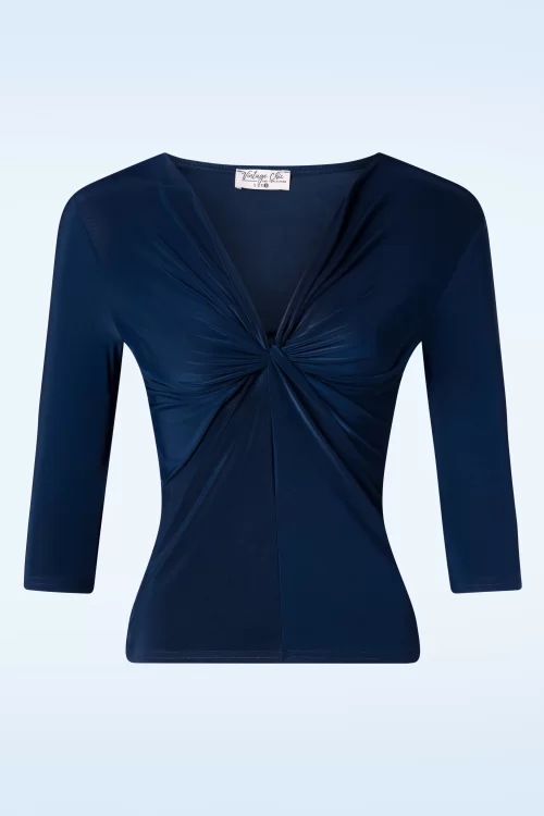Vintage Chic for Topvintage Ava geknoopte slinky top in marineblauw
