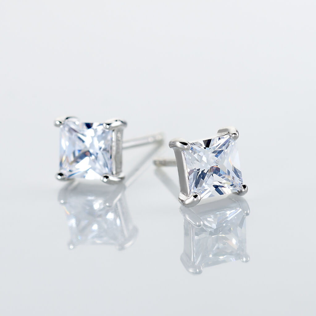Boucles D'oreilles Puces Alys Argent Blanc Oxyde De Zirconium