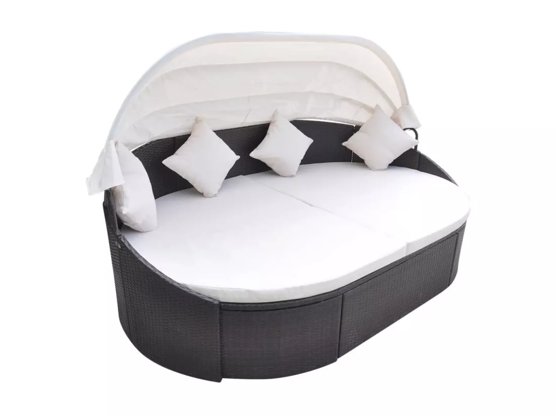 Chaise longue de jardin avec auvent Résine tressée Marron