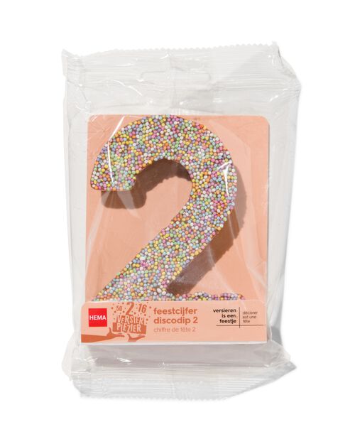 chiffre de fête 2 en chocolat avec perles multicolores
