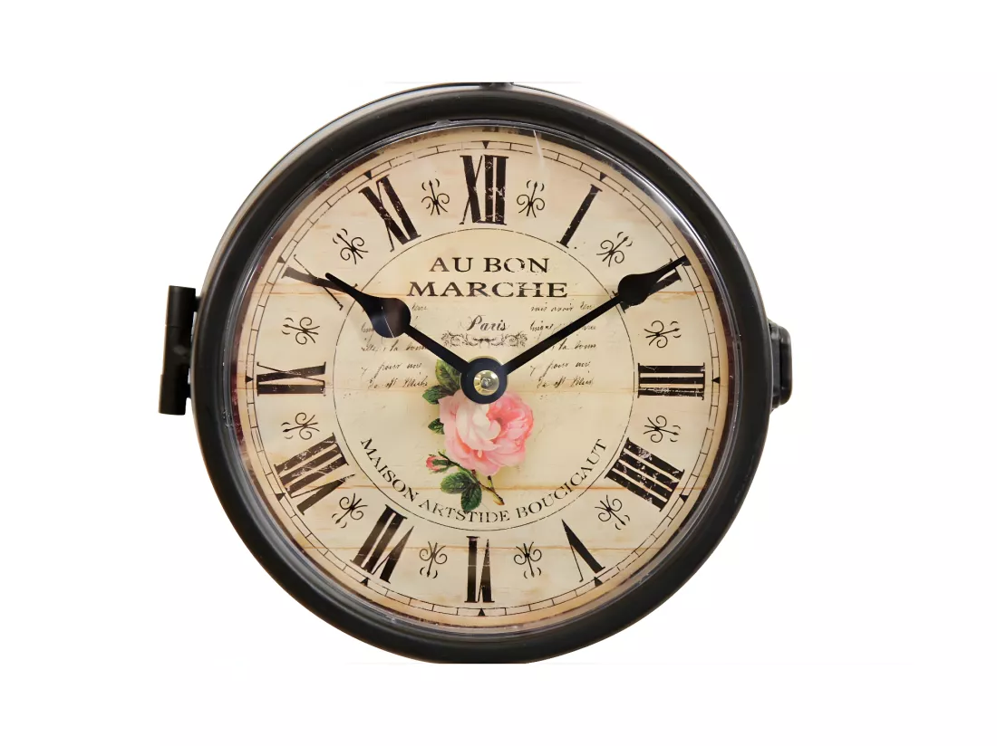 Horloge de gare ancienne double face au bon marché Fer Forgé Blanc - Décoration d'Autrefois