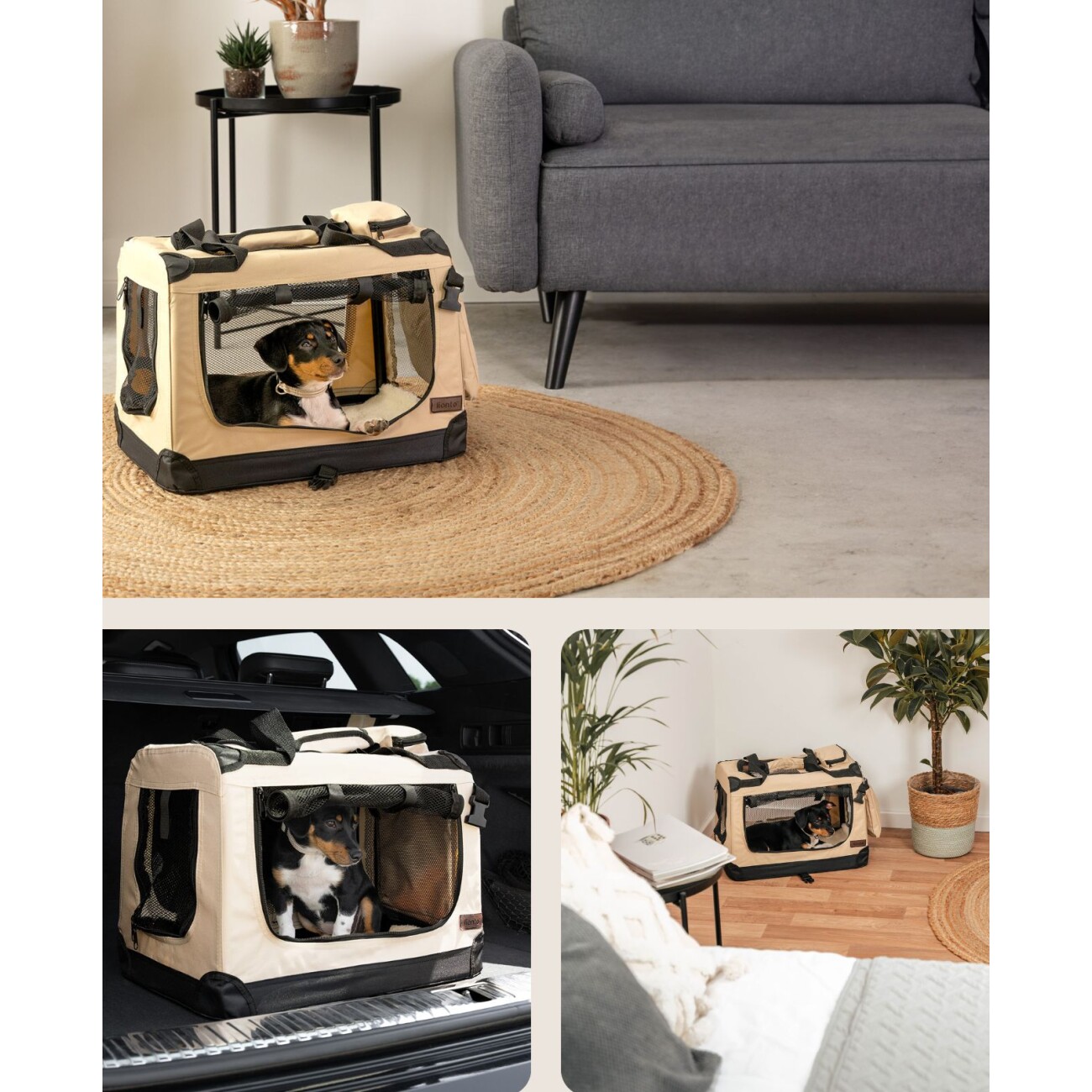 Lionto Hundetransportbox - faltbar - beige S