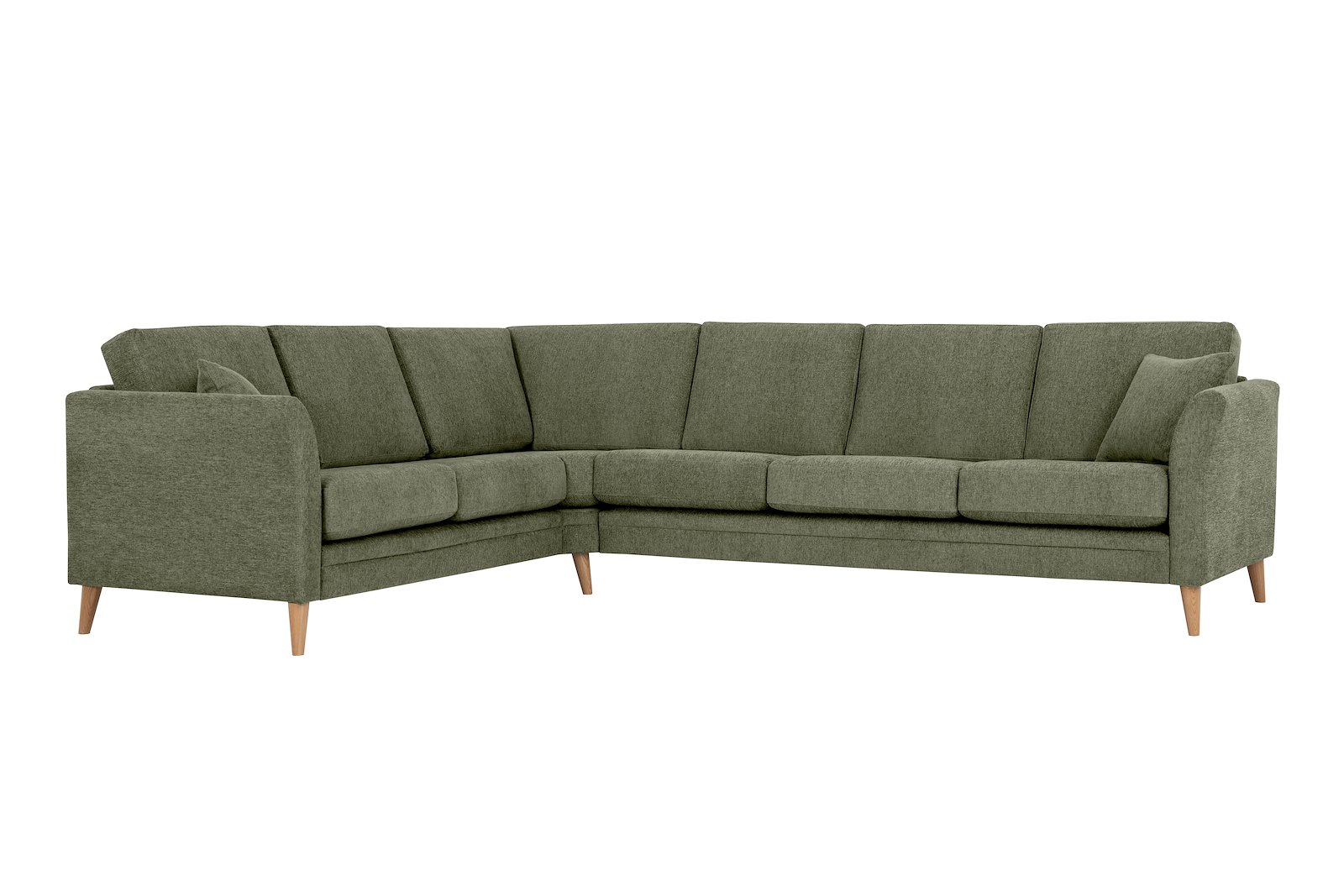 Eden hjørnesofa 23 hjørne i tekstil Thor 17 Green med ben i eik natur (15137).