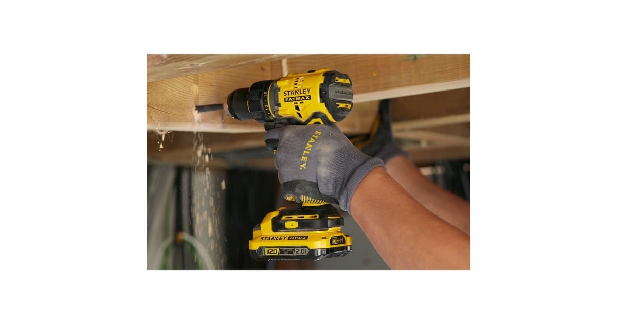 StanleyFATMAX V20 18V Brushless schroefboormachine  (Geel/zwart, Koffer, oplader (2A) en 2 accu's (2.0Ah) inbegrepen)