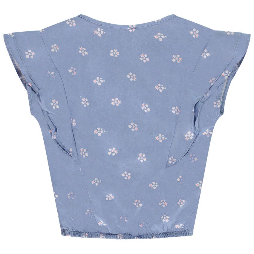 Chemise manches courtes imprimé fleuri pour fille - Bleu