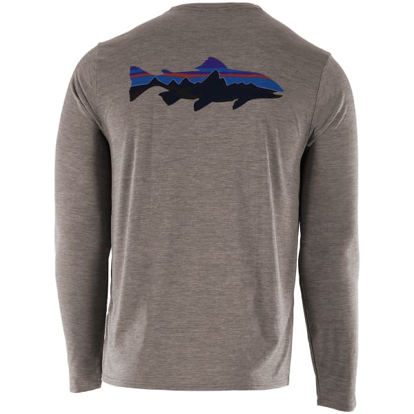 T-shirt randonnée PATAGONIA M'S L/S CAP COOL DAILY GRAPHIC SHIRT-WATERS FITZ ROY TROUT: SEABIRD GREY X-DYE