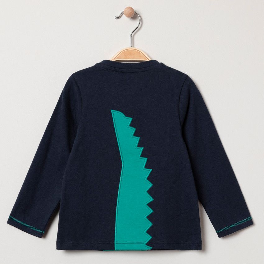 T-shirt manches longues motif crocodile brodé - Bleu marine