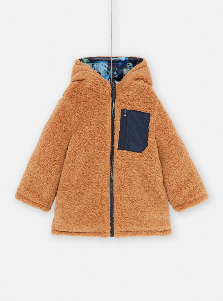 Imperméable à capuche réversible bleu nuit et camel