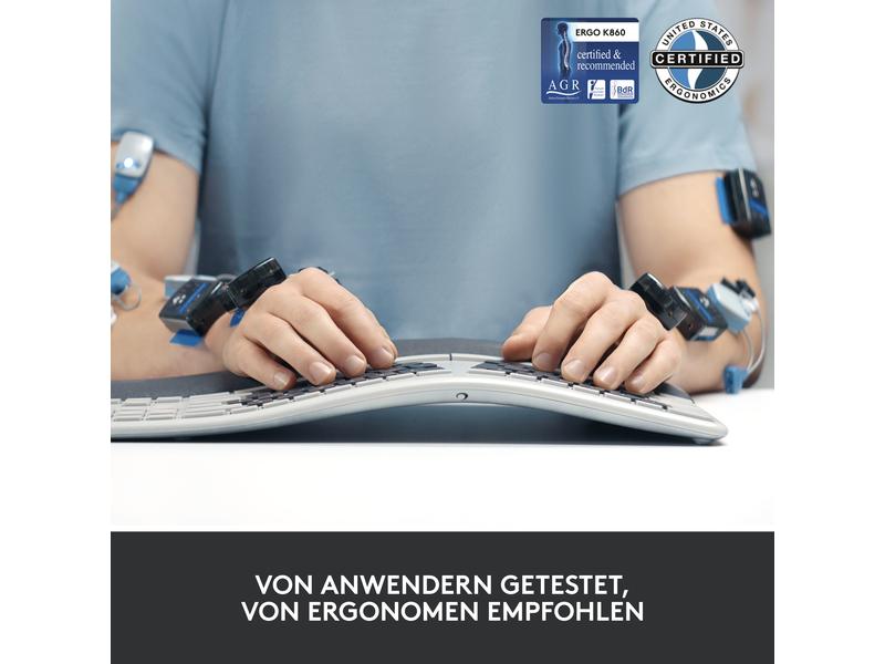 Logitech Tastatur K860 for Business Ergonomische und kabellose Tastatur mit Logi Bolt Empfänger