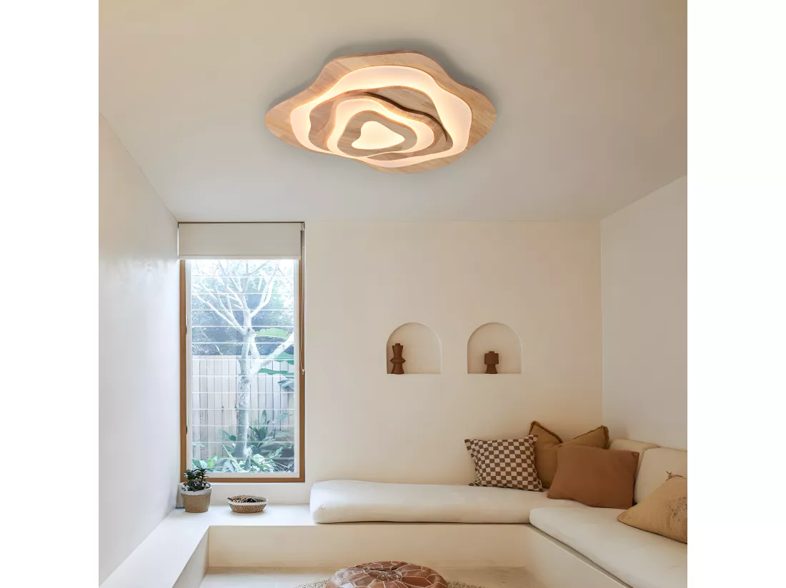 Plafonnier en bois naturel led d40cm x h10cm