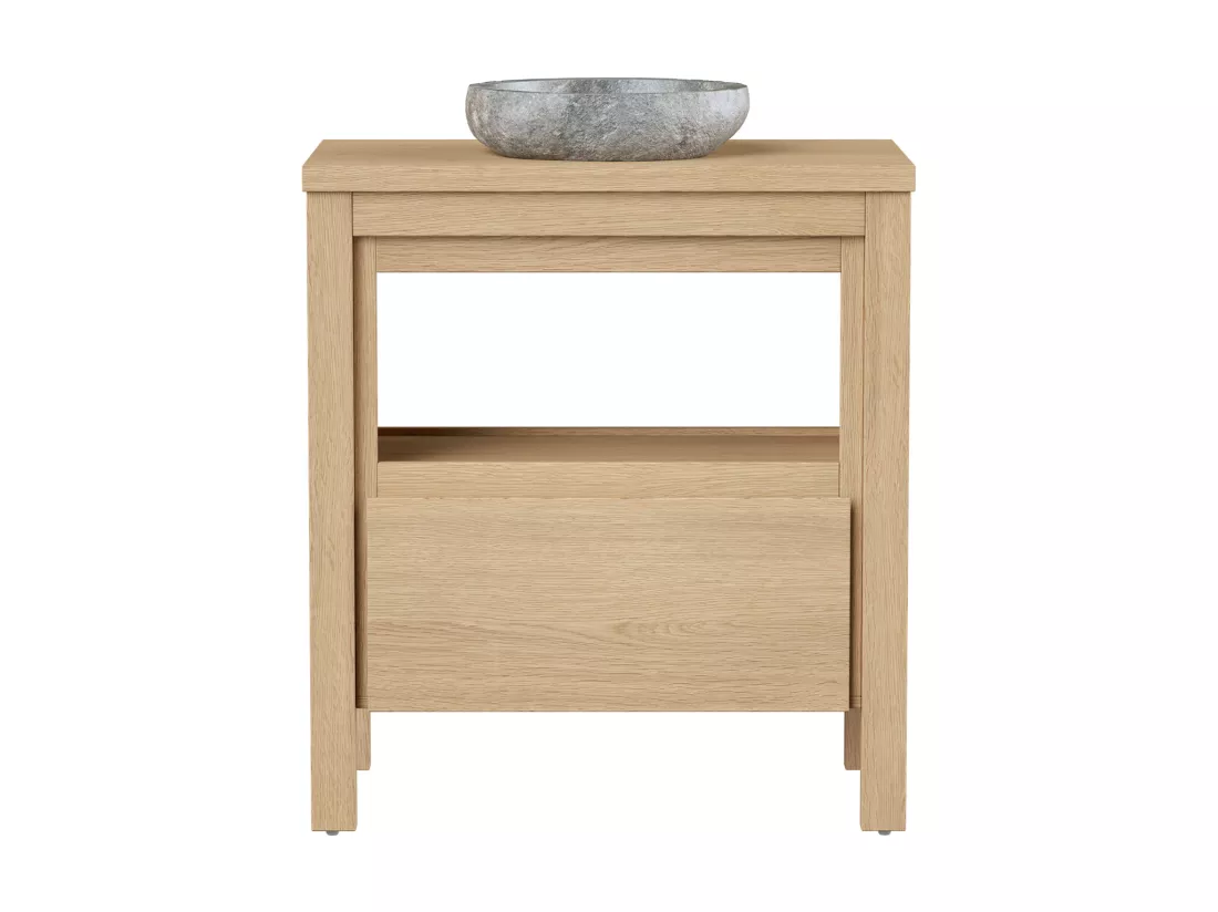 Meuble de salle de bain avec vasque à poser en pierre - Placage chêne - 80 cm - COSMOTI