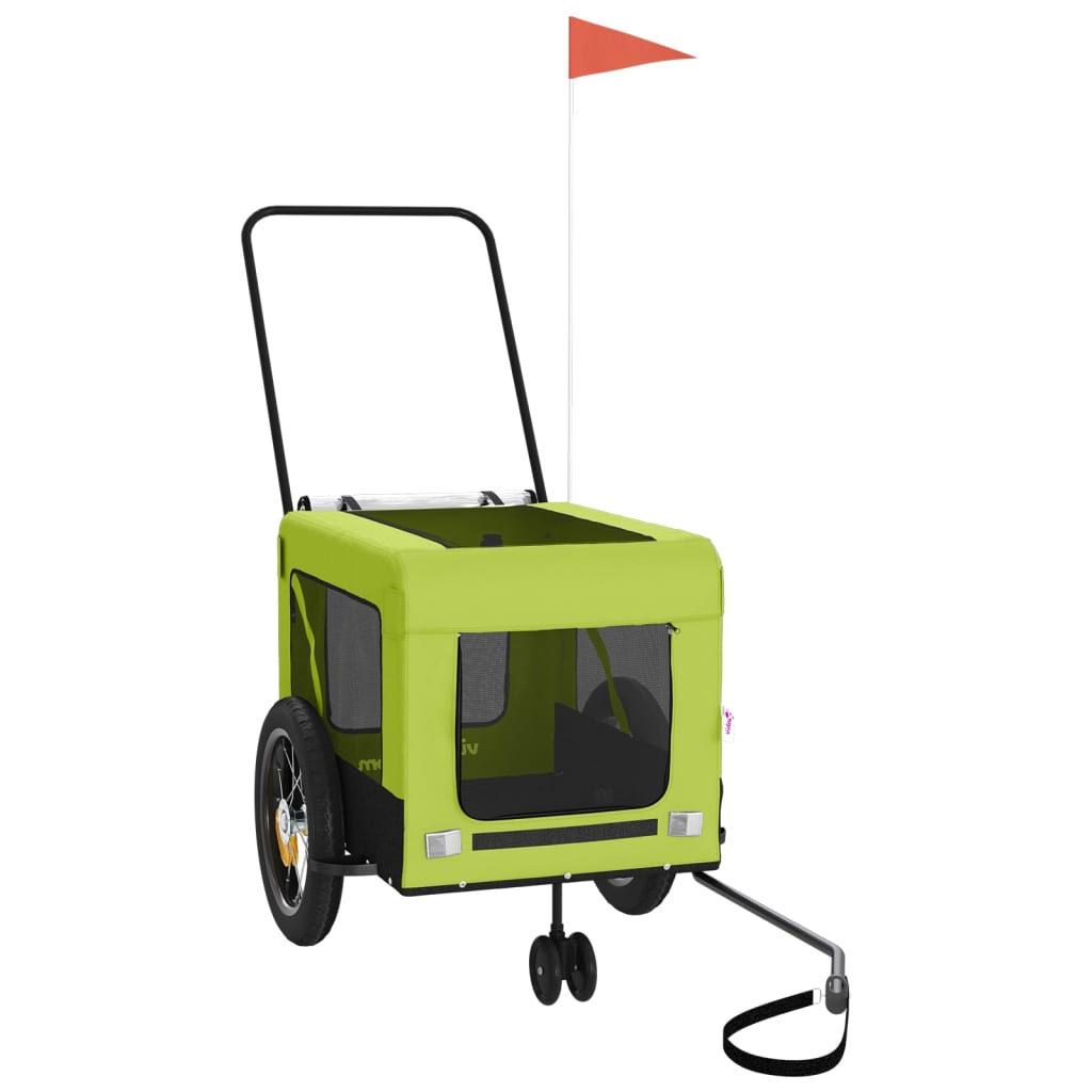 vidaXL Reboque para Bicicleta de Animais de Estimação em Tecido Oxford Verde e Preto