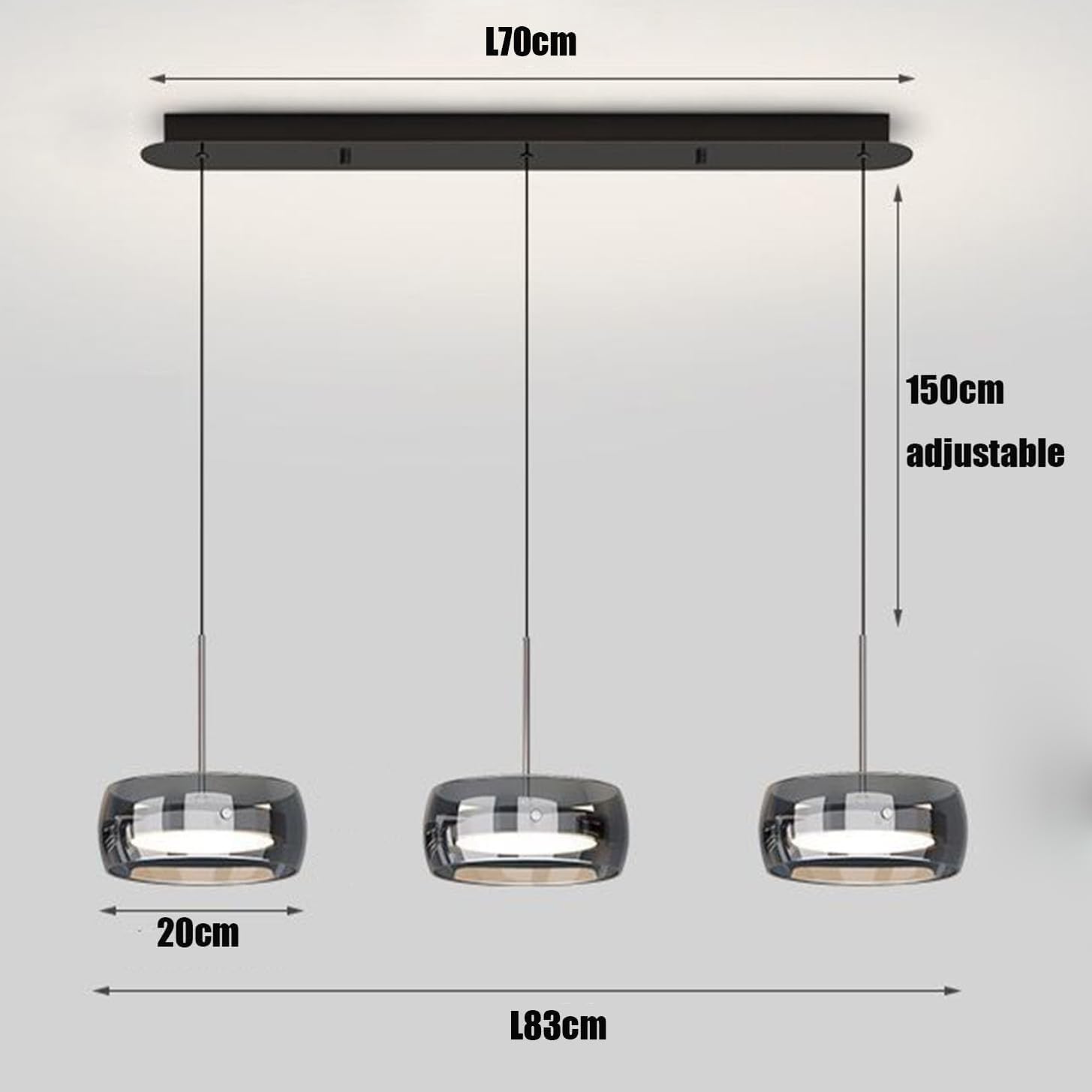 Moderne LED Pendelleuchte Wohnzimmerlampe mit Kristall Glas Anhänger Lampe Dimmbar Esstischlampe Hängelampe mit Fernbedienung Pendellampe Höhenverstellbar für Kücheninsel Esszimmer (A3Köpfe)