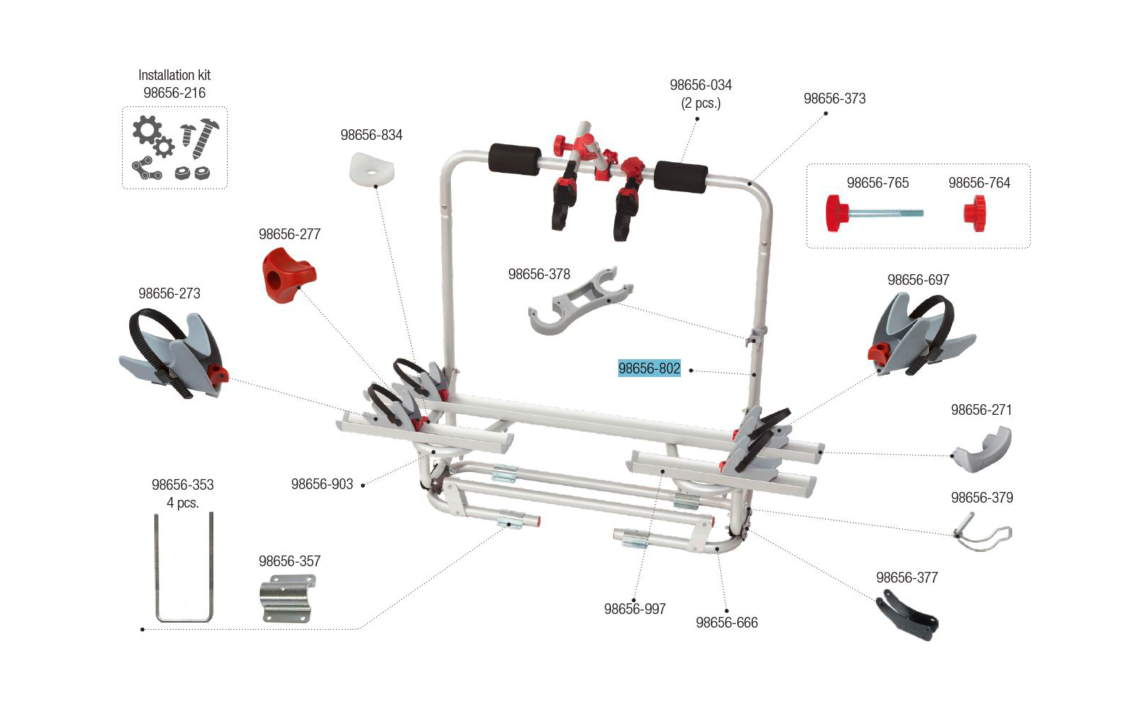 Fiamma seitliche Struktur Kit passend für Carry Bike Caravan XL A Pro 200 /  Caravan XL A Pro 200 E-Bike - Farbe Rot Fiamma Ersatzteilnummer 98656-802