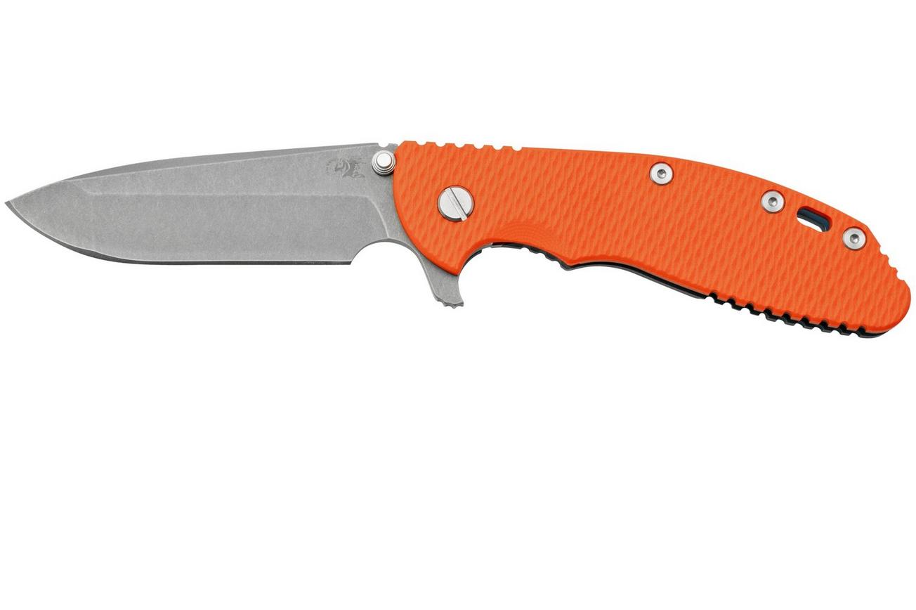 Rick Hinderer XM-24 4.0, S45VN Spanto Battle Blue, Orange G10, zakmes